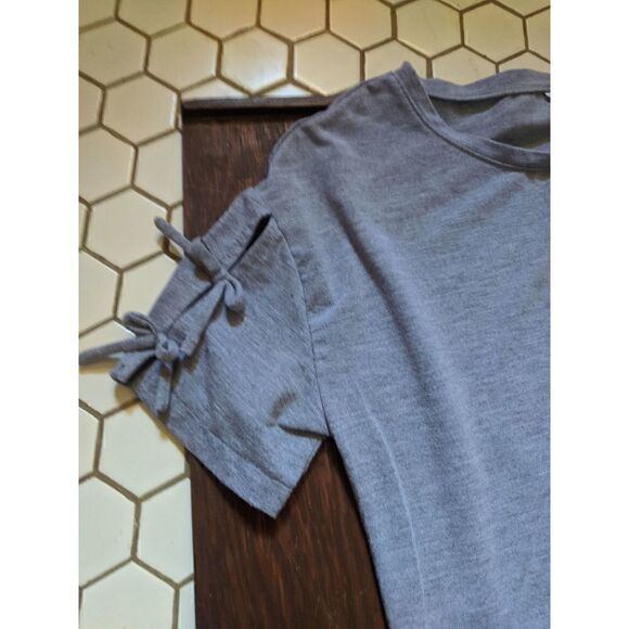 Fabletics Shirt Dress Short Sleeve Bow Detail Heathered Gray XS - Picture 2 of 6